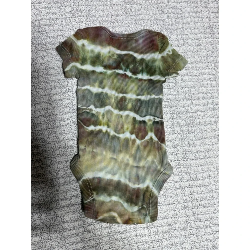 Custom Nordstrom Bodysuit Kids NB Green Tie Dye Ribbed‎ Short Sleeve Snaps OOAK